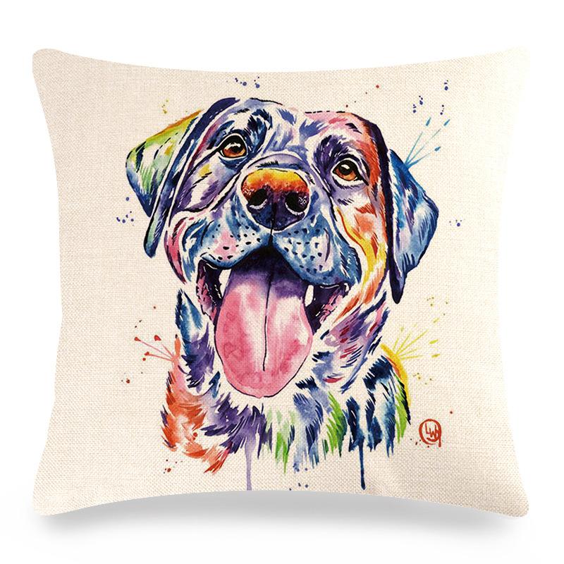 Creative Hand-Drawn Colorful Pet Dog Digital Printing Short Plush Pillow Covers For Car Sofa Office Cushion Cover Home Goods