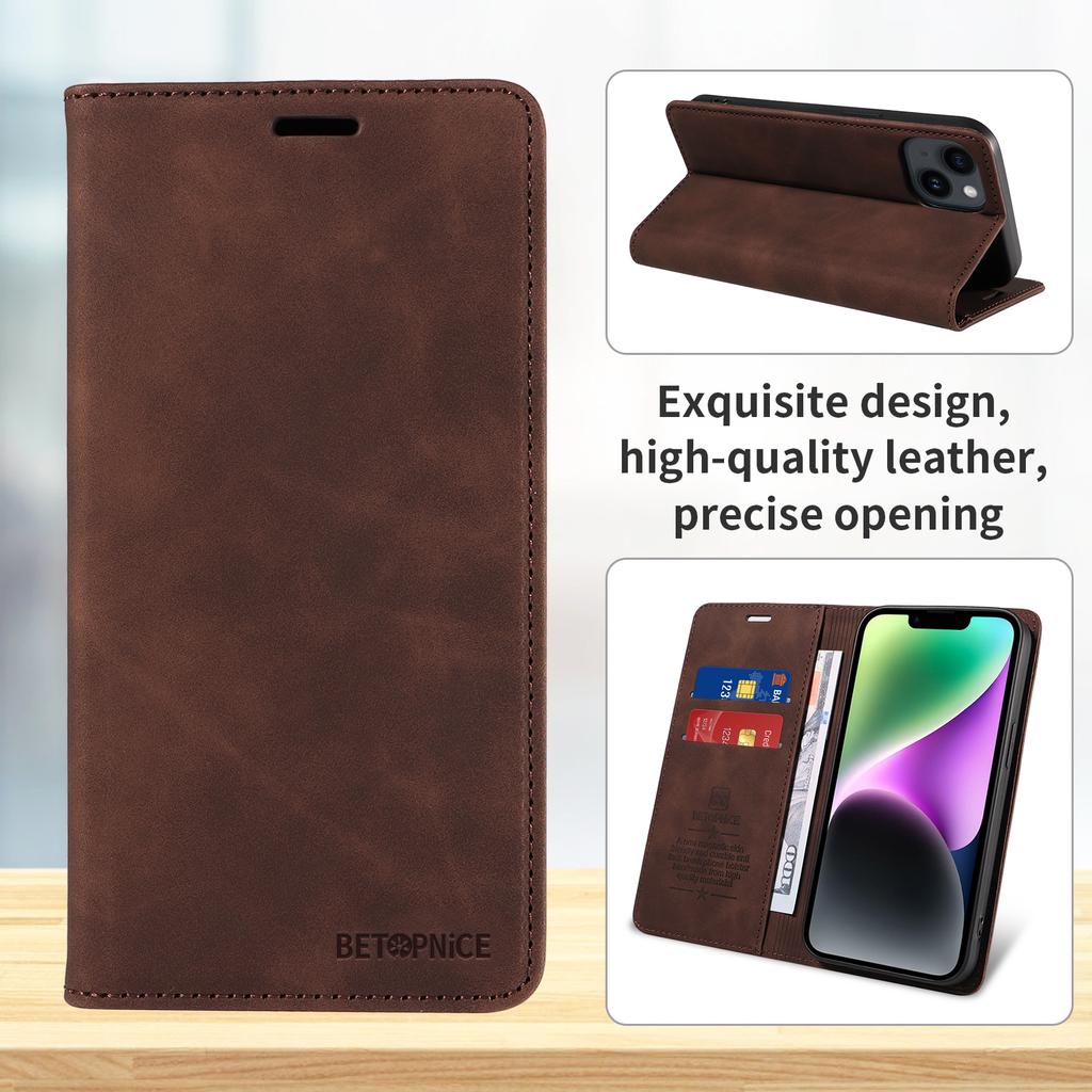 Lærlommebok Folioveske Magnetisk lukking RFID-blokkeringskortspor Kickstand Full beskyttelsesveske For vivo Y35 Plus Y27 Y78 Y02 Y11 Y22S Y22 Y16 Y35