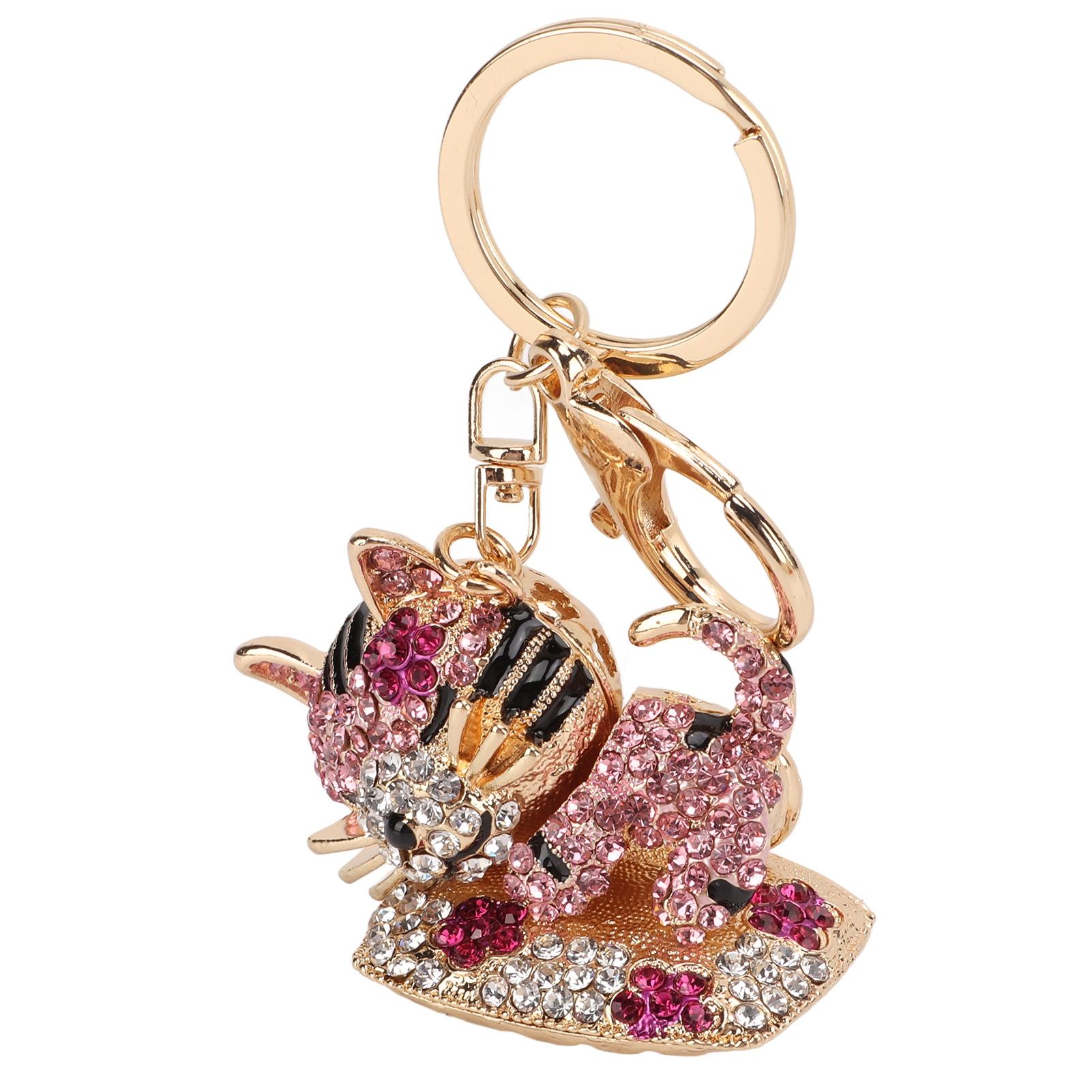 

Брелок со стразами в форме милой спящей кошки, яркий блестящий розовый декоративный кулон-украшение розовый