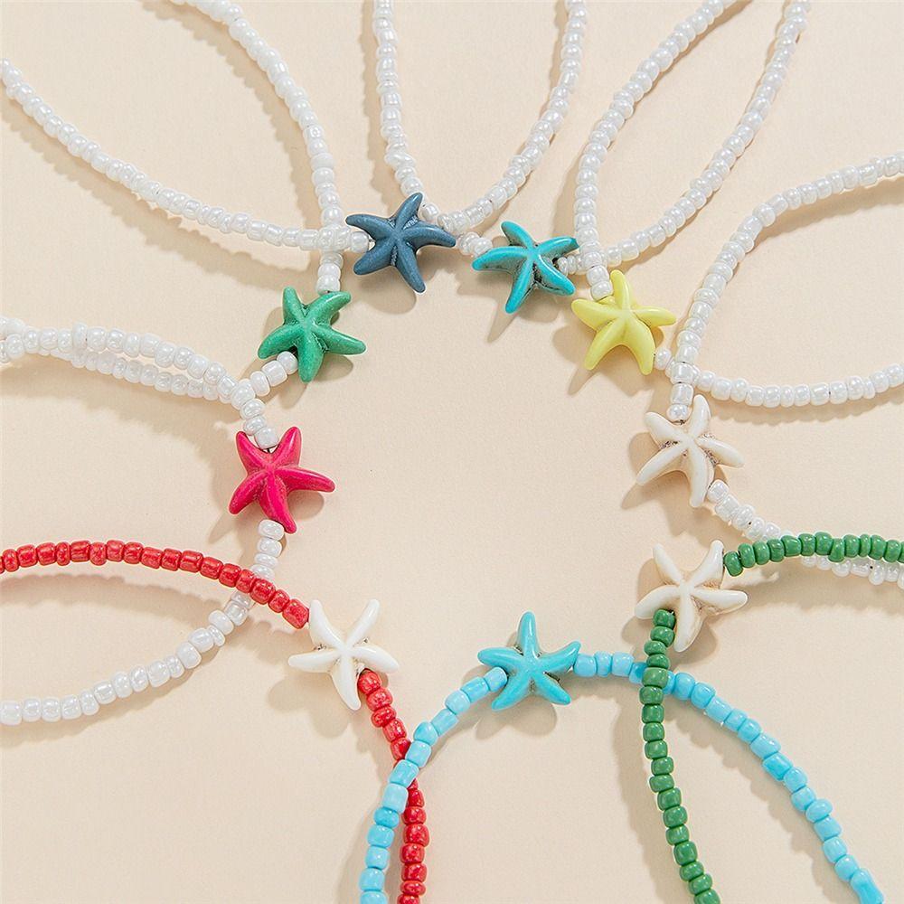 Bohemian Starfish Pendant Necklace Summer Jewelry Beaded Neck Chain Handmade Necklace  for Women