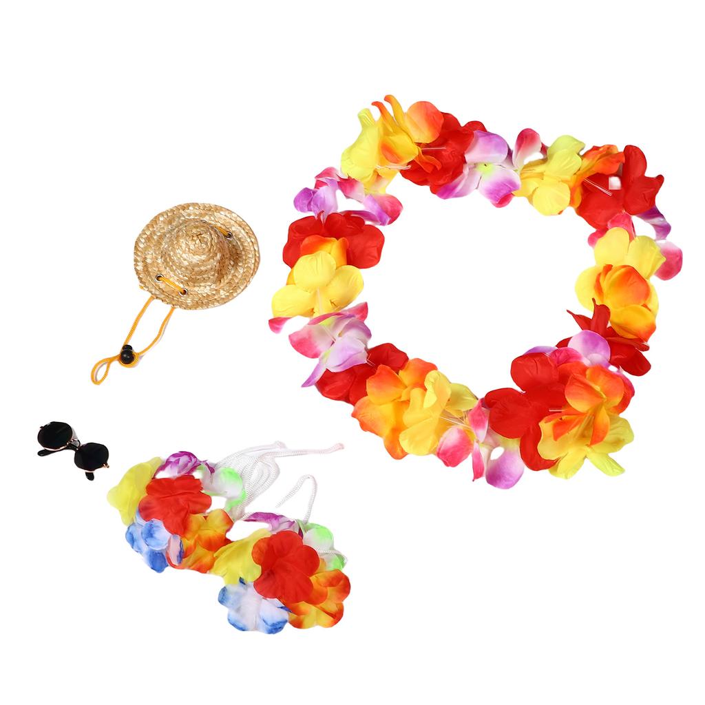 Porch Goose Summer Outfit with Straw Round Hat Wreath Glasses Hawaiian Goose Statue Clothes Costume