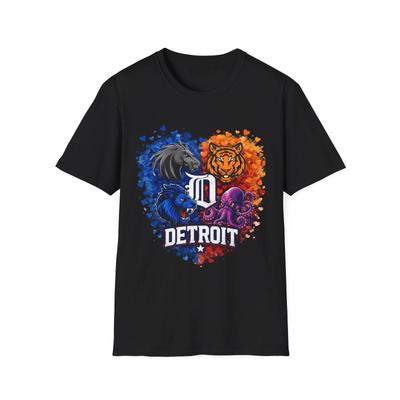 Detroit Heart Sports Fan T-Shirt | Lions Tigers Pistons Red Wings Michigan