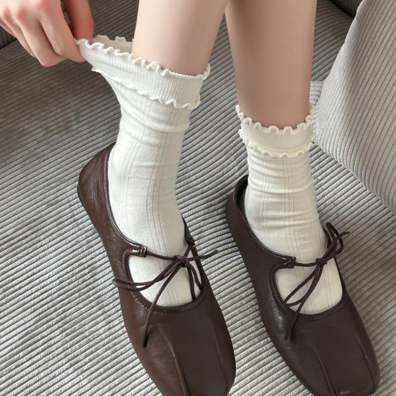 Female Autumn and Winter New Pure Cotton Double Fungus Side In The Tube Pile Socks