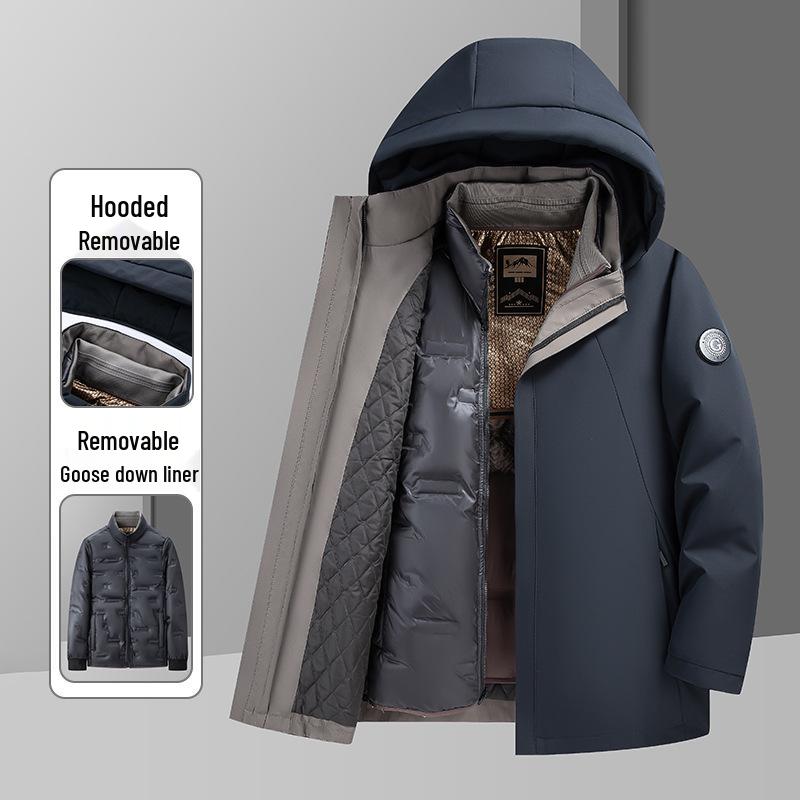 Men's Windproof Winter Down Jacket with Detachable Liner - Middle-Aged Business Style