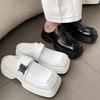 Retro małe skórzane buty kwadratowy nosek gruba podeszwa podwyższające buty z workowatą cholewką letnie bez obcasa lakierowane buty na stopy