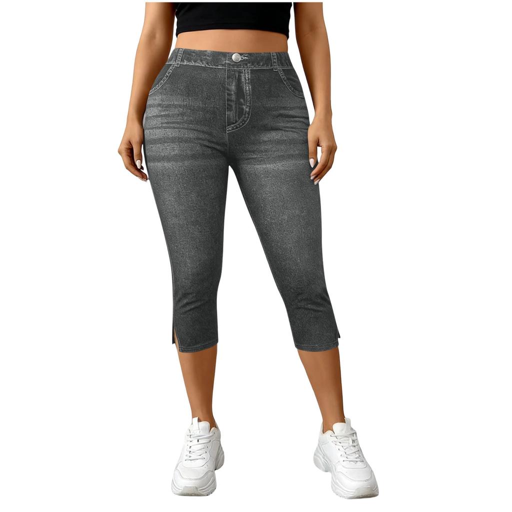 Pantaloni Capri da Donna in Denim Elasticizzato Vita Media Vestibilità Slim Jeans Corti con Classico Design a Cinque Tasche per l'Uso Quotidiano