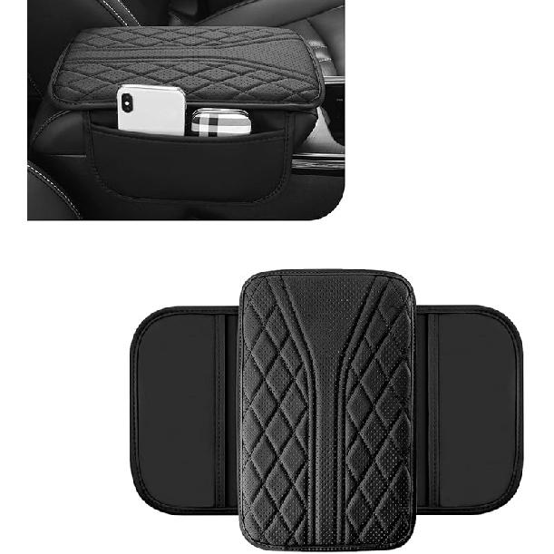 WZP Car Center Console Cover, Leather Arm Rest Cover with 2 Storage Bag, Console Cover for Car Storage Box Protector, Universal for Sedan SUV Truck