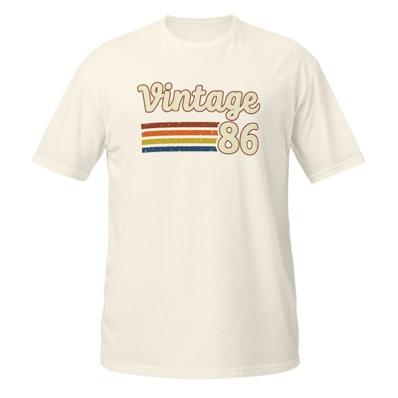 1986 Vintage 40th Birthday Printed TShirt Tops Softstyle Cotton Gift Retro Style Unisex Adult Tee Fashion Regular Short Sleeve
