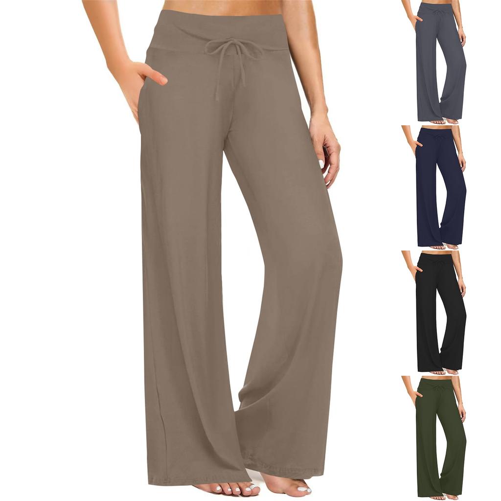 Women's High-waisted Solid-color Drawstring Wide-leg Casual Pants