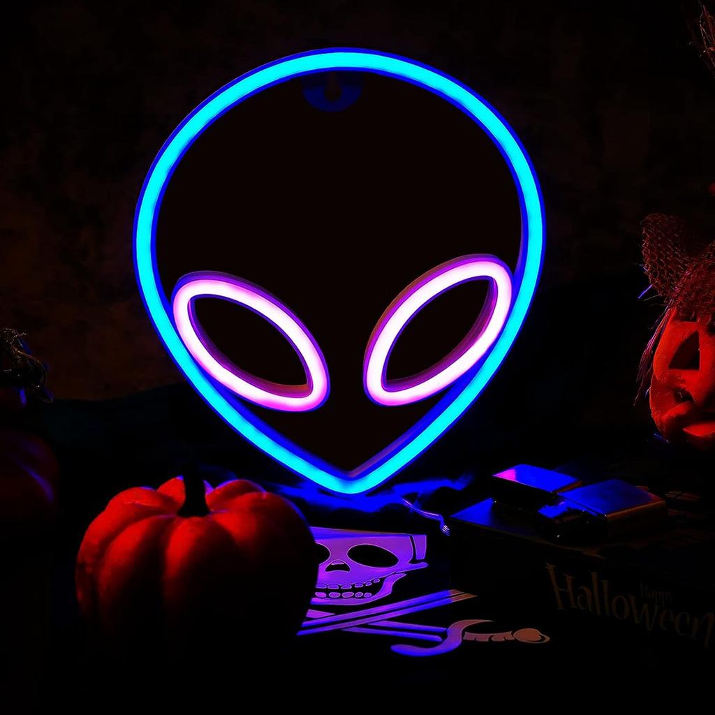 1 Stück Alien Neon Schild Dekorationen Neonlichter mit USB- oder Batteriebetrieb Ein/Aus-Schalter Cooles Alien Licht Neonschilder Für Schlafzimmer