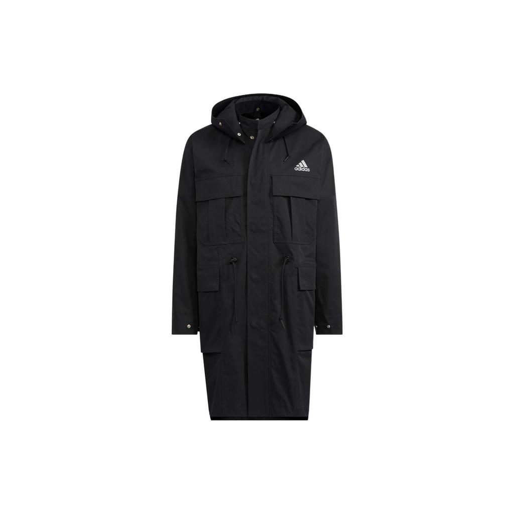 Adidas Preserve Long Weave Jacket with Front Logo Print Men Outerwear Black HM2709