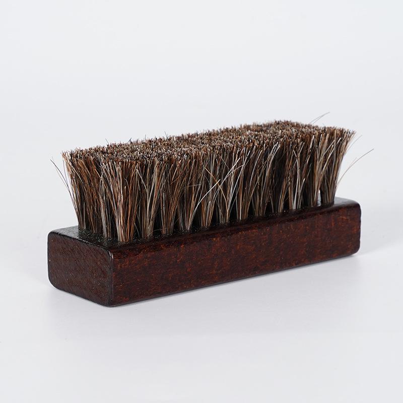 Beechwood Horsehair Soft Bristle Square Brush for Leather Shoe Cleaning and Care