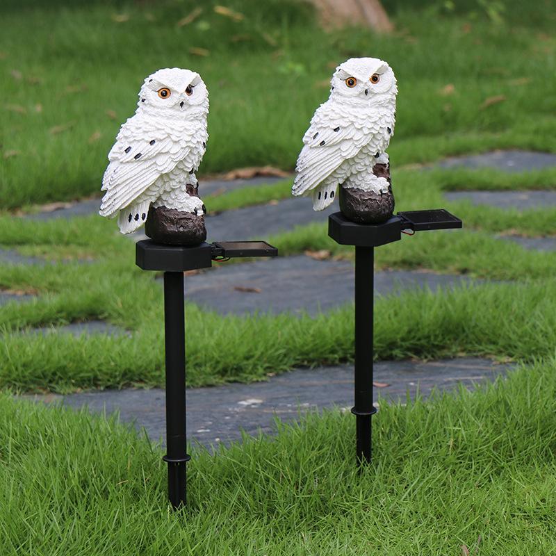 Solar-Powered Owl and Parrot Resin Stake Lights for Outdoor Garden Decoration
