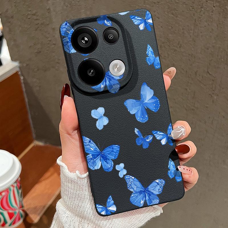 Butterfly Pattern Silicone Soft Case for Xiaomi 13t Poco X6 M6 Pro Redmi Note 14 13 12 11 10 Pro Shockproof Leather Texture Plain Color Cover