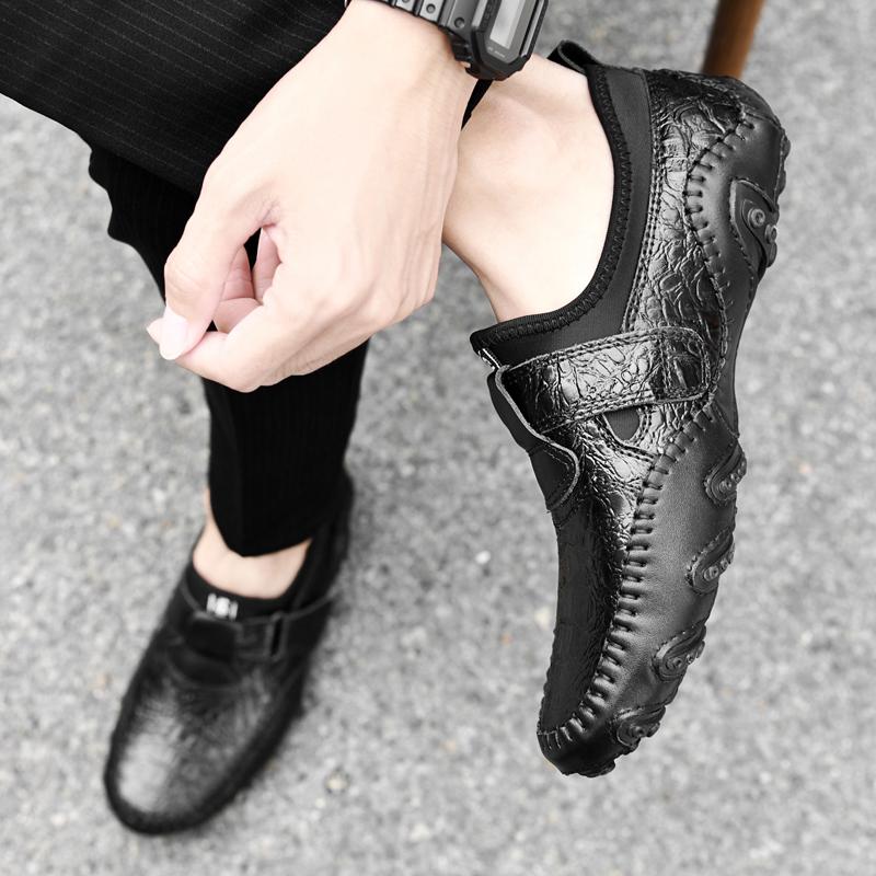 Spring New Handsewn Leather Crocodile Pattern Bean Shoes Octopus Shoes Fashionable Outdoor Lightweight Sports and Casual Shoes