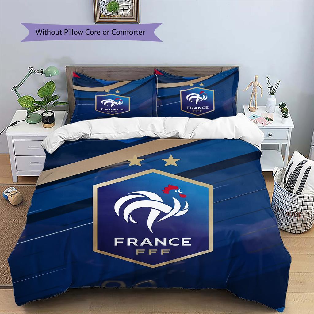French Football Federation Pattern Bedding Quilt Set Home Decoration Gift (1 * Duvet Cover + 2 * Pillowcase Without Core)