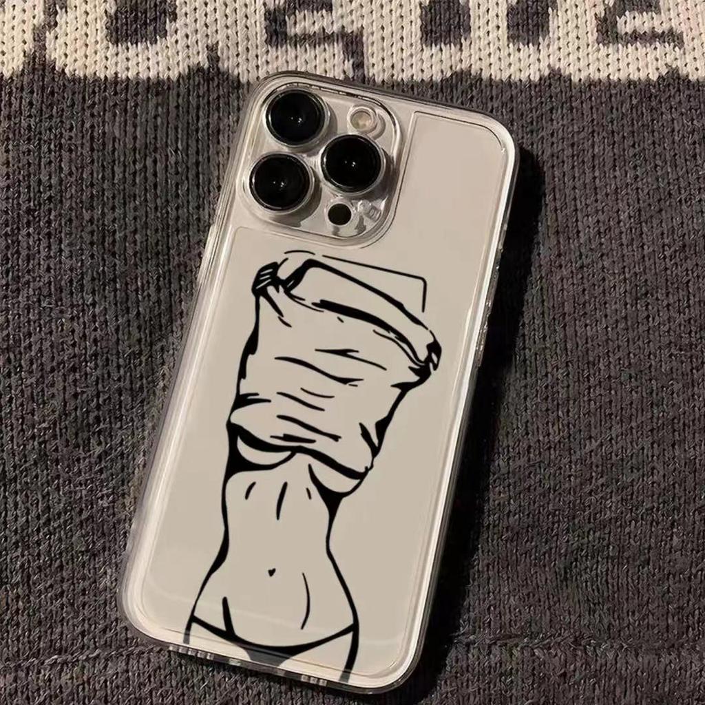 Line Mädchen Cartoon Hülle: Passend für iPhone 11, 12, 13, 14 Pro Max, 15, 15 Plus - Transparent mit präzisen Aussparungen