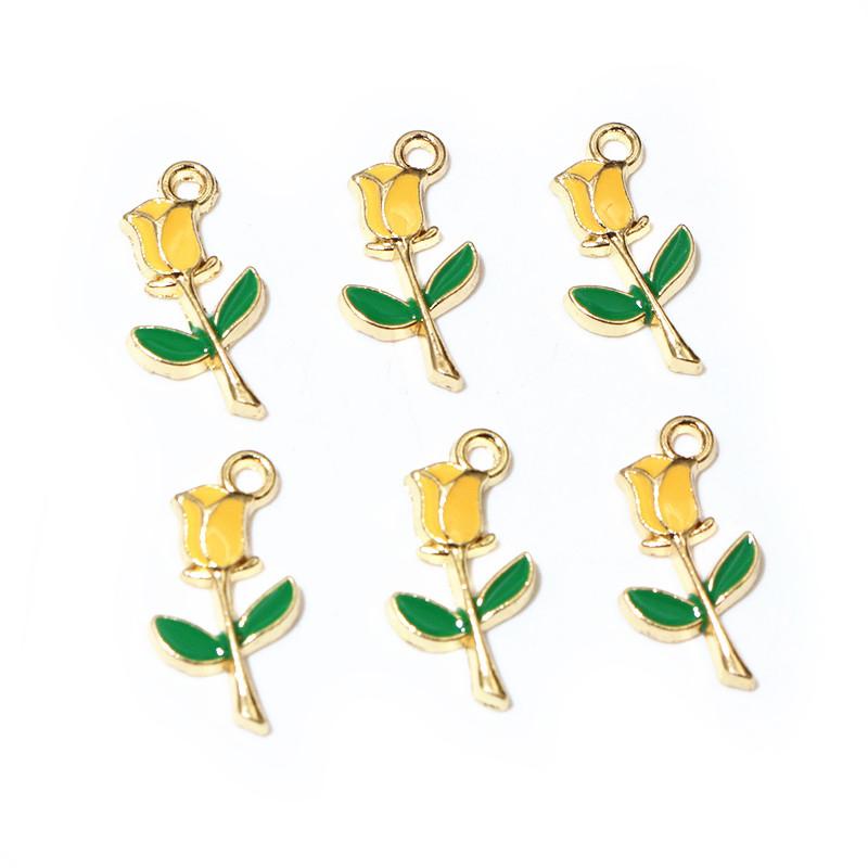 20pcs 18x9mm Enamel Rose Flower Charms Pendant Small DIY Jewelry Making Accessories Findings for Necklace Bracelet Earrings