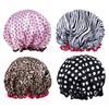 Shower Cap Leopard Zebra Dot Printing Double Layer Protection Waterproof Hair Hat with Elastic Band Makeup Shower Hat