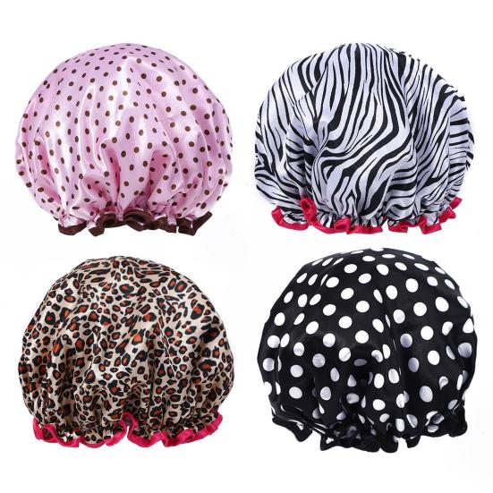 Shower Cap Leopard Zebra Dot Printing Double Layer Protection Waterproof Hair Hat with Elastic Band Makeup Shower Hat