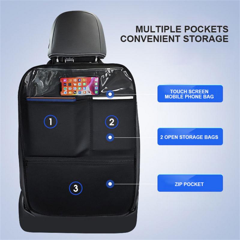 PU Leather Car Anti-kick Mat Car Seat Back Protector Cover Car Rear Seat Organizer with Storage Storage Bag Interior Accessories