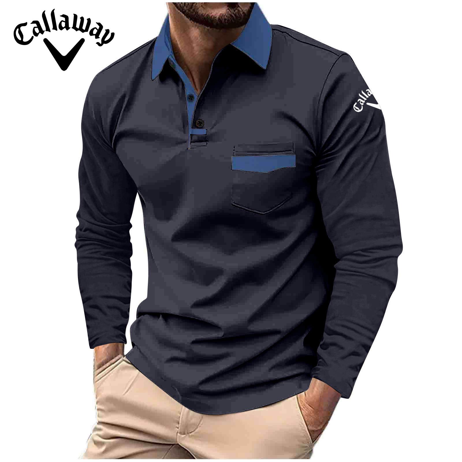 

Рубашка поло Callaway большого размера с вышивкой на весну и осень, мужская, с карманом, отложным воротником, спортивная рубашка поло с длинным рукавом S белый