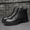 Warm Plush Fur Winter Man Casual Shoes Genuine Leather Ankle Boots High Lace-up Solid Men Basic Boots Versatile Motorcycle Boots