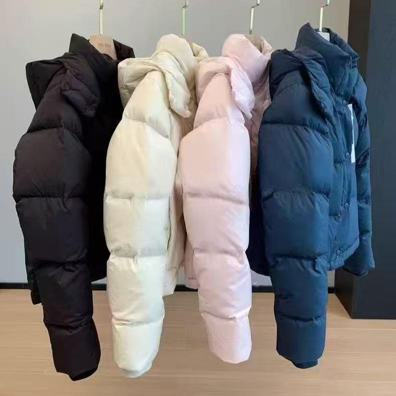 Four-grid White Duck Down Jacket Women's Short Winter New Hooded Bread Jacket Thickened Small Jacket