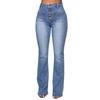 Women's High Waist Flare Jeans Slim Fit Multi Button Front Pocket High Stretch Washed Long Denim Trousers