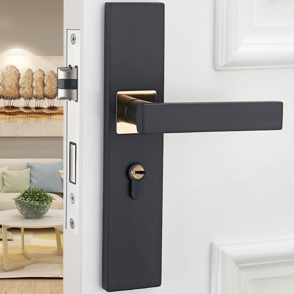Silent Bearing Door Handle Lock with Keys Metal Bedroom Door Lock Set Anti-theft Black Security Door Handle Home Hardware
