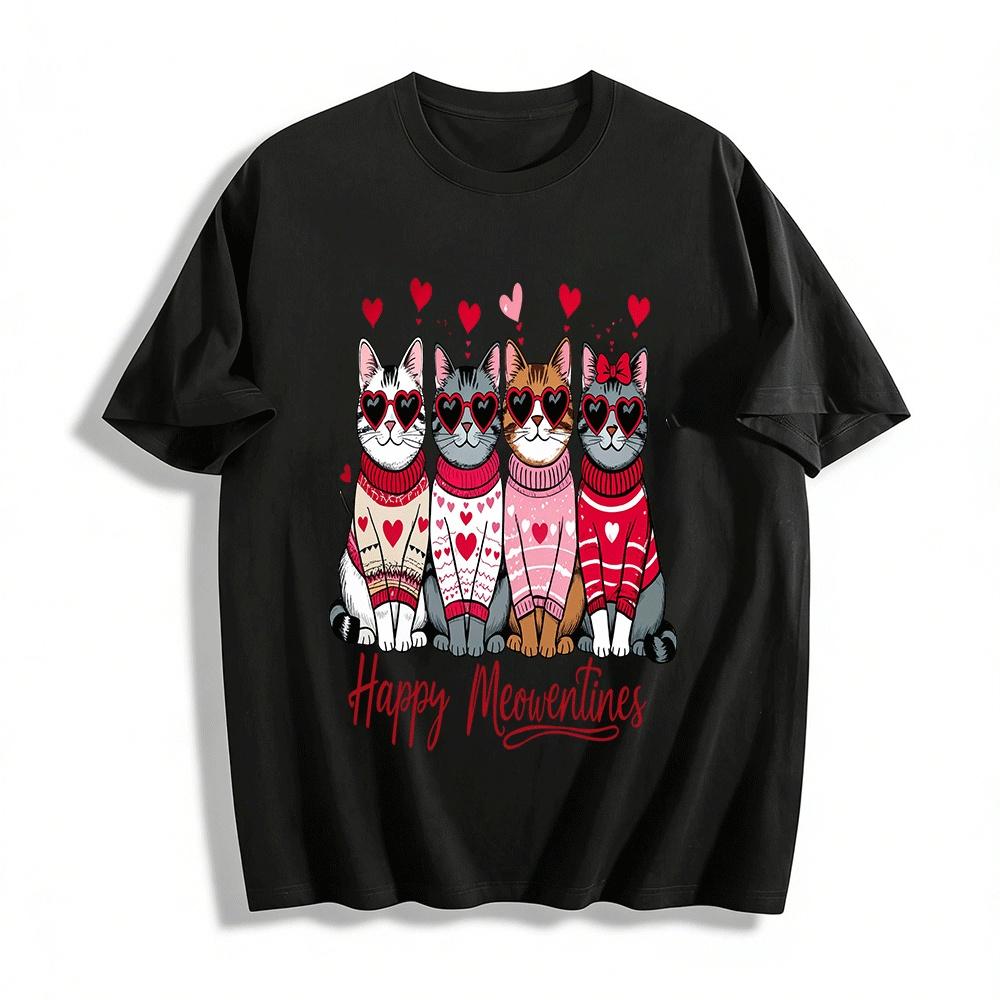 

Happy Meowentines Day Heart Print Cat Graphic Sweatshirt Pure cotton T-shirt XXS