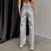 Spring/Autumn Pocket Loose Wide Leg Retro Straight Leg Gold Silver Pants Women's Trousers