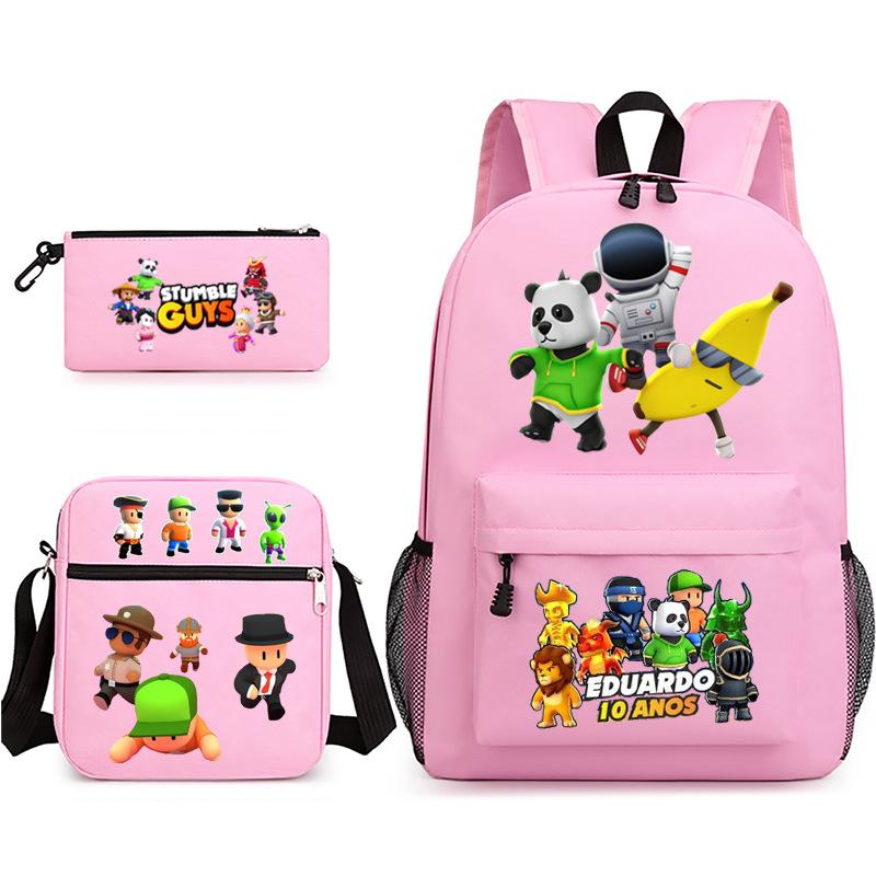 Large Capacity Schoolbag with Shoulder Strap; Student Three-piece Pencil Case Set