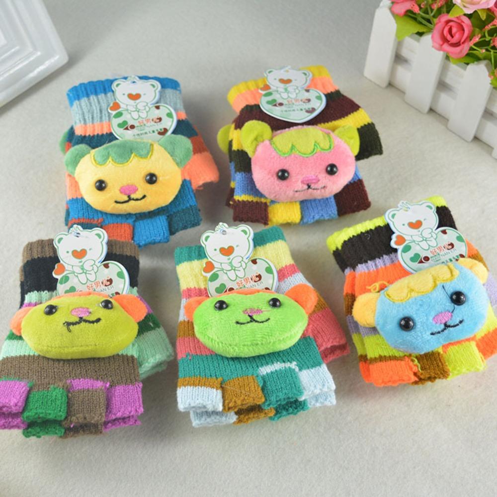 

Зимние новые детские варежки без пальцев, мультяшные трехмерные перчатки с мишкой, красочные милые перчатки average size