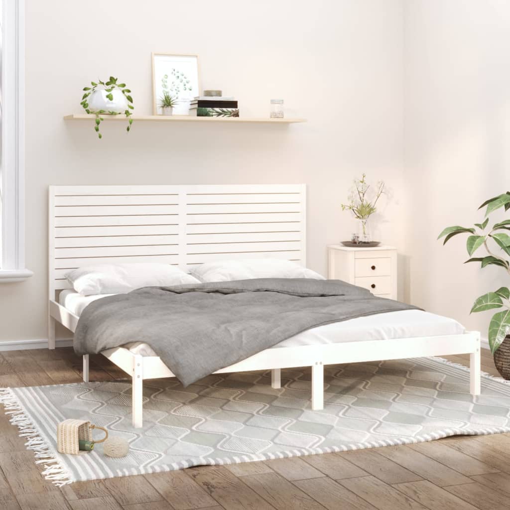 Solid Wood Bed White 200x200 Cm