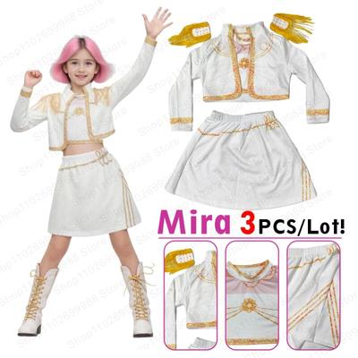 K-Pop Dämon Mira Jäger Cosplay Kostüm für Mädchen Halloween Karneval Mira Huntrix Weiß 3-teiliges Uniform Outfit Geschenk