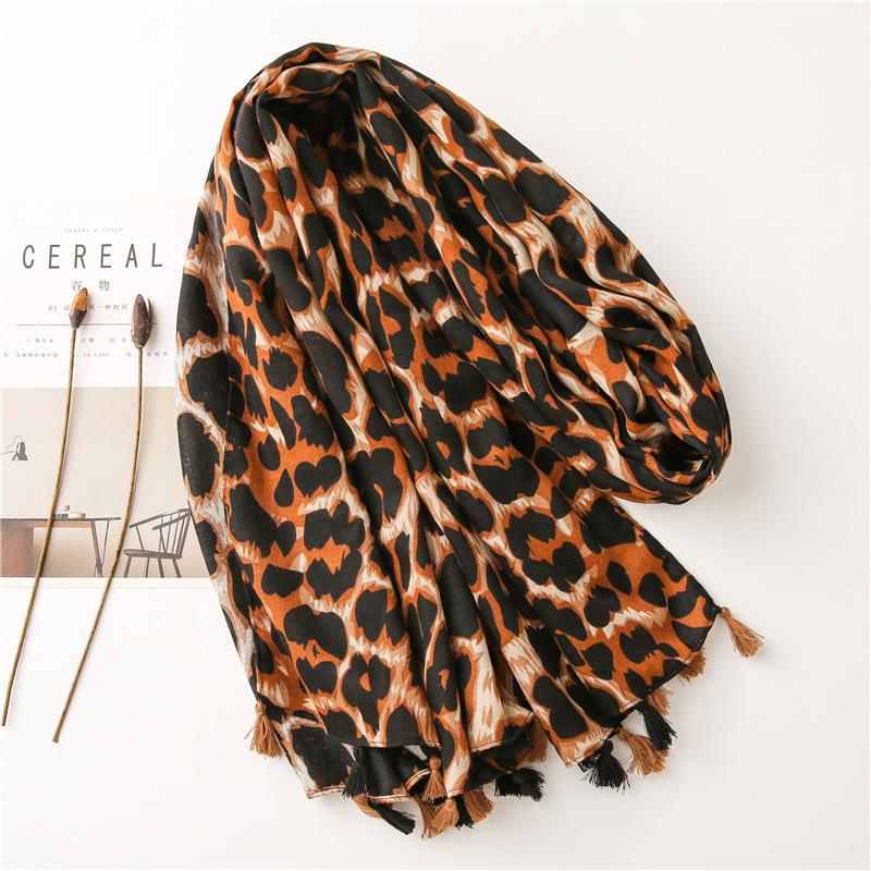 Scarf Women's Spring and Autumn New Winter Foreign Style Fashion Shawl Versatile Leopard Print Dual-purpose Silk Scarf