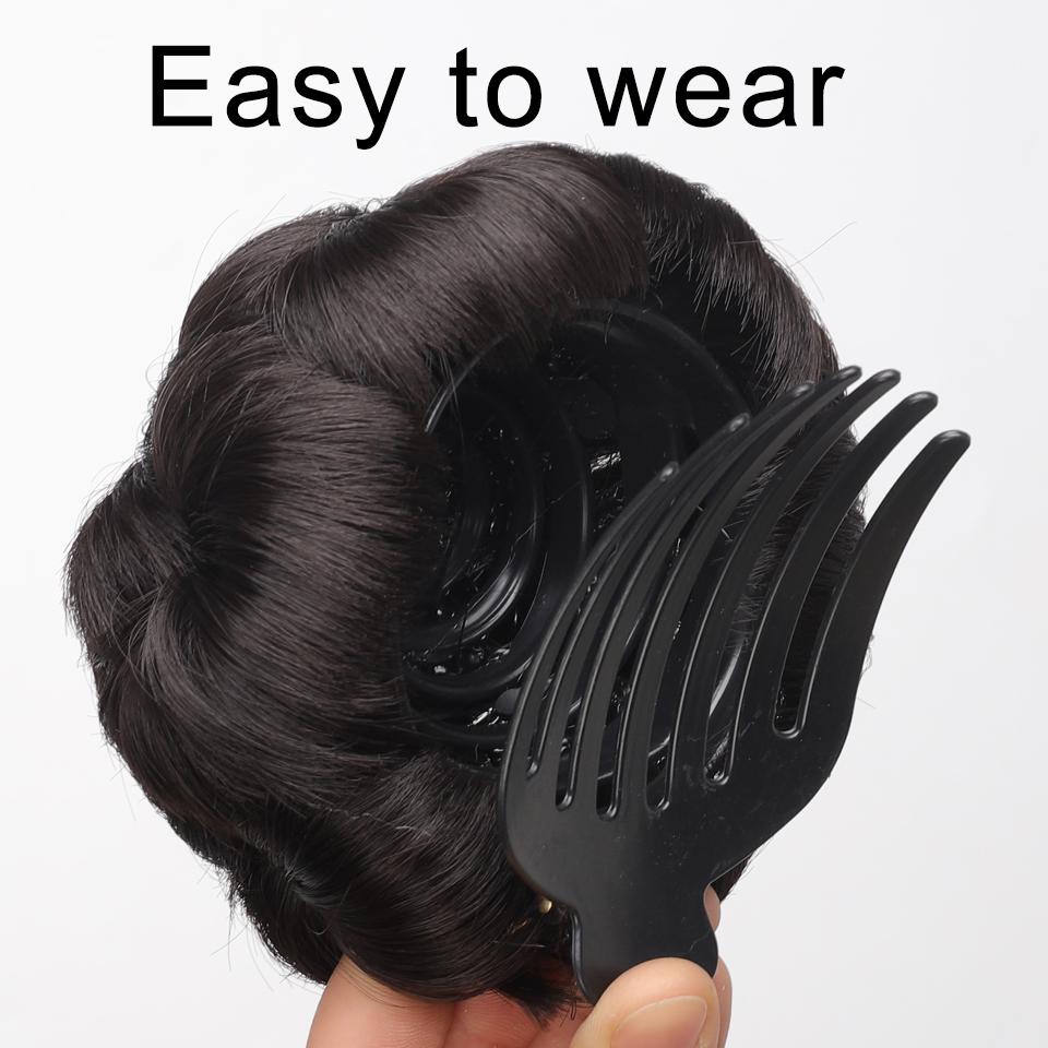 Synthetic Hair Bun Chignon Diamond Clip On Pad Updo Round Flower Donut Shape Stylish Hairpiece for Party Wedding Quick Hairstyle
