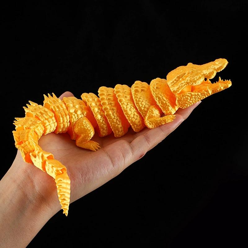 3D Printed Crocodile Toy Movable Joints Simulation Animal Figurine Desktop Ornament Creative Craft Kids Birthday Gift Home Decor