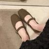 Damskie filcowe buty Mary Janes kwadratowe Toe baletki dla kobiet nowy modny pasek z klamrą buty damskie wiosna jesień