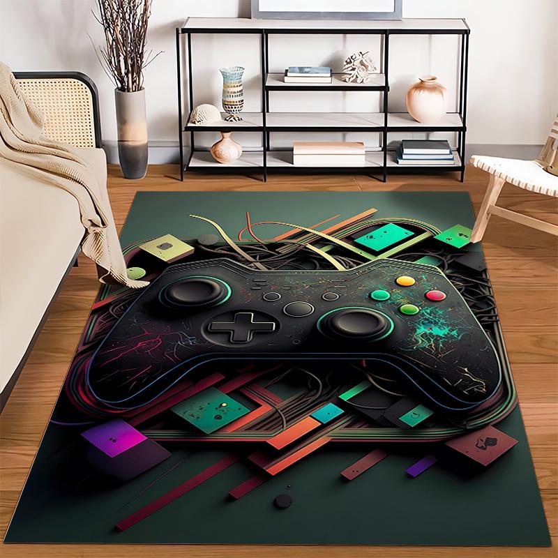 Game Controller Pattern Carpet with Vibrant Neon Gaming Design Style Suitable for use as an anti-slip for living room bedroom sofas