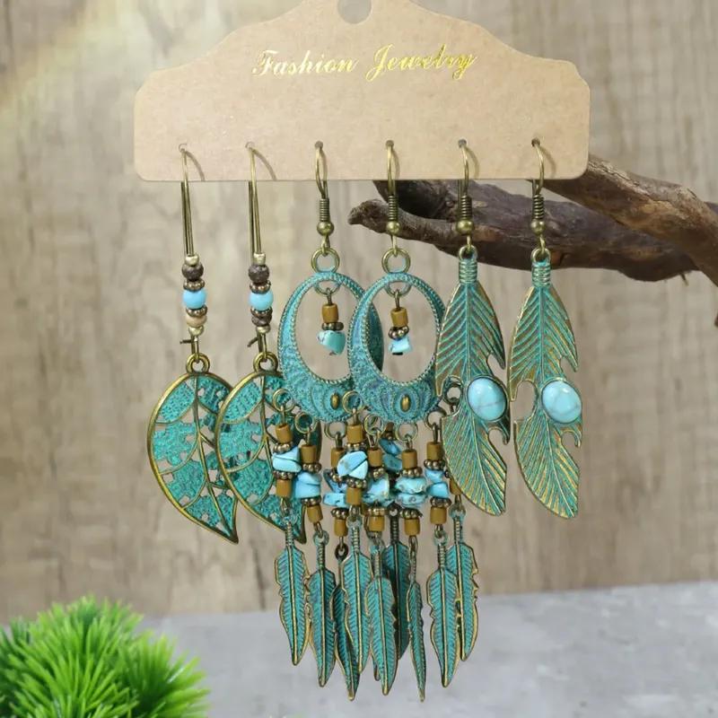 6PC Women's Fashion Bohemian Style Diversified Earrings Outdoor Travel Carnival Banquet Party Festival Dressing Gifts