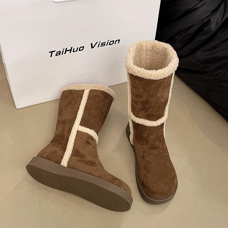 British snow boots women's 2025 autumn and winter new thick-soled versatile velvet thickened short boots medium boots