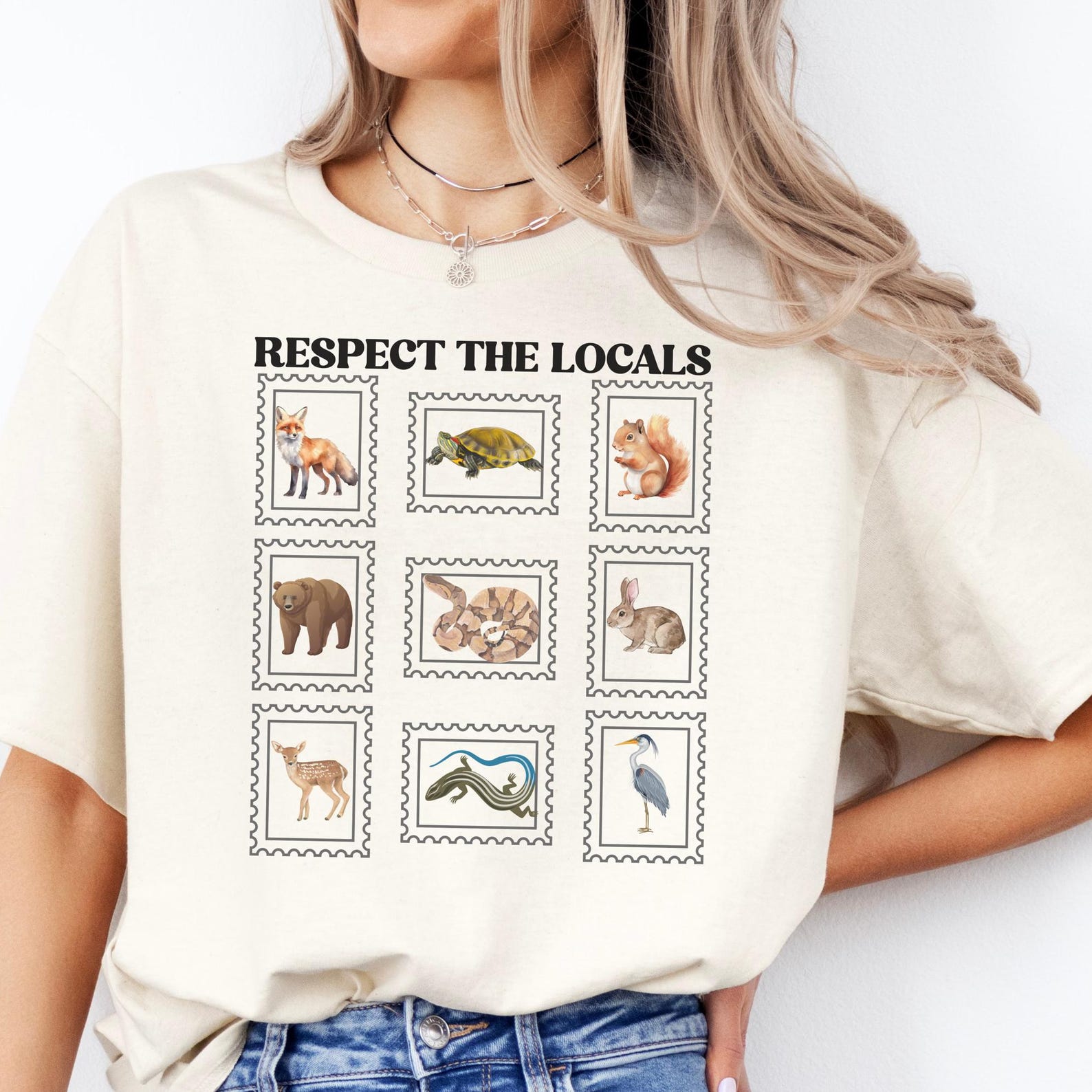 Respect the Local Wildlife Tee, Wildlife Conservation T-Shirt, Postage Stamp Shirt, Granola Girl Shirt, Protect National Parks 4XL