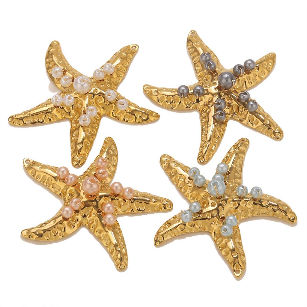 2pcs Creative Starfish Colored Round Bead Pendant Fashion Charm Stainless Steel DIY Jewelry Accessories  Direct Sales