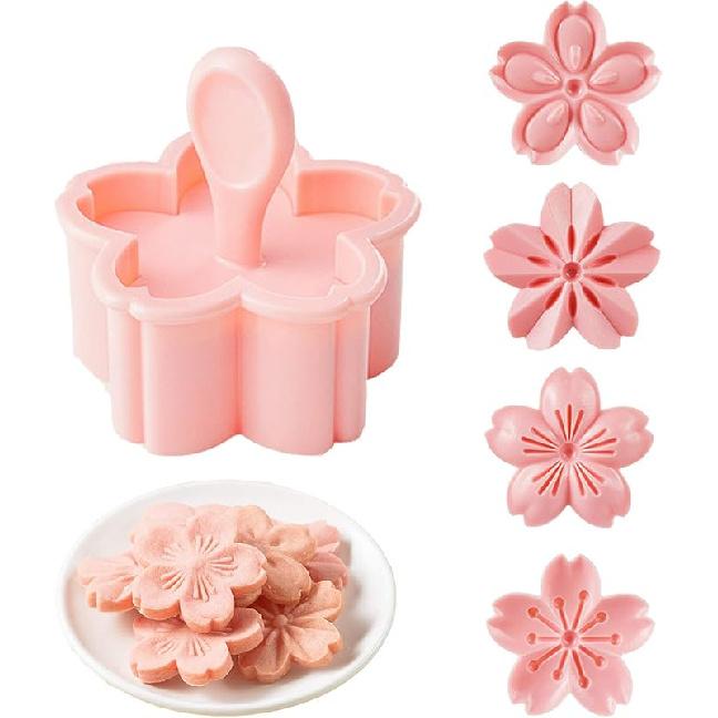Cookie Press, 4 Styles Cookie Stamps Cherry Blossom Cookie Cutters Mold for Flower Cookies Pastry Accessories (Pink) розовый