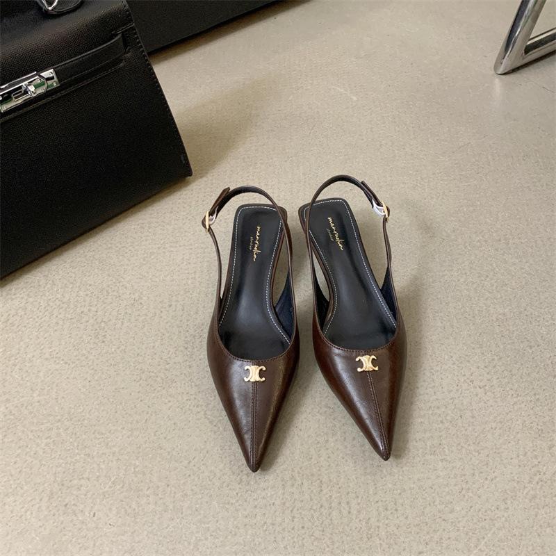 

Французские черные туфли-стилеты с темпераментом, сандалии с закрытым носком, туфли феи, новая весенне-летняя коллекция 2025 года, остроносые туфли-лодочки 40 коричневый