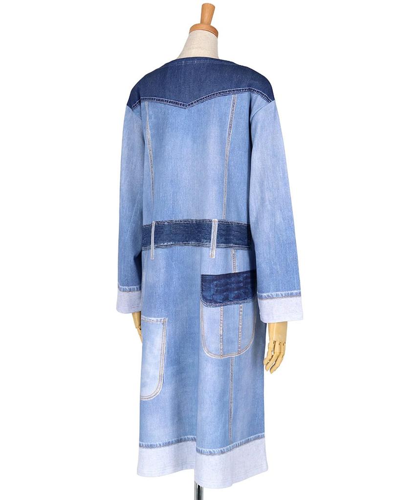Relax One Piece Tsumori Chisato Long Sleeve Room Wear Cotton Mini Fleece Material Denim Style Print Tunic UNX558 tsumori chisato SLEEP BU M [Wacoal &