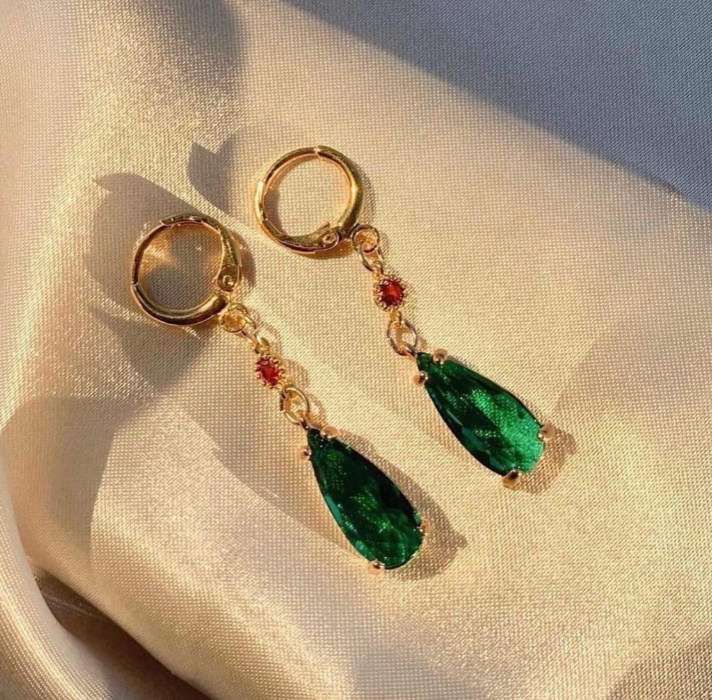 Howl's Moving Castle Inspired Green Crystal Water Drop Earrings