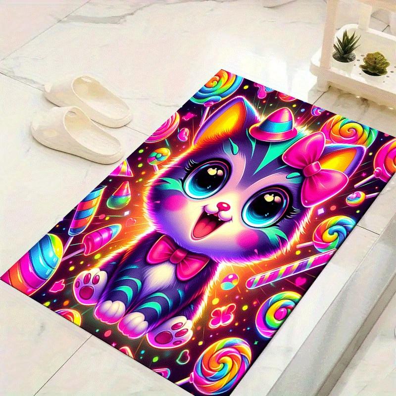 1pc Candy Cat Design Area Rug - Soft, Anti-Slip, and Durable Gaming Room Decor for Bedroom
